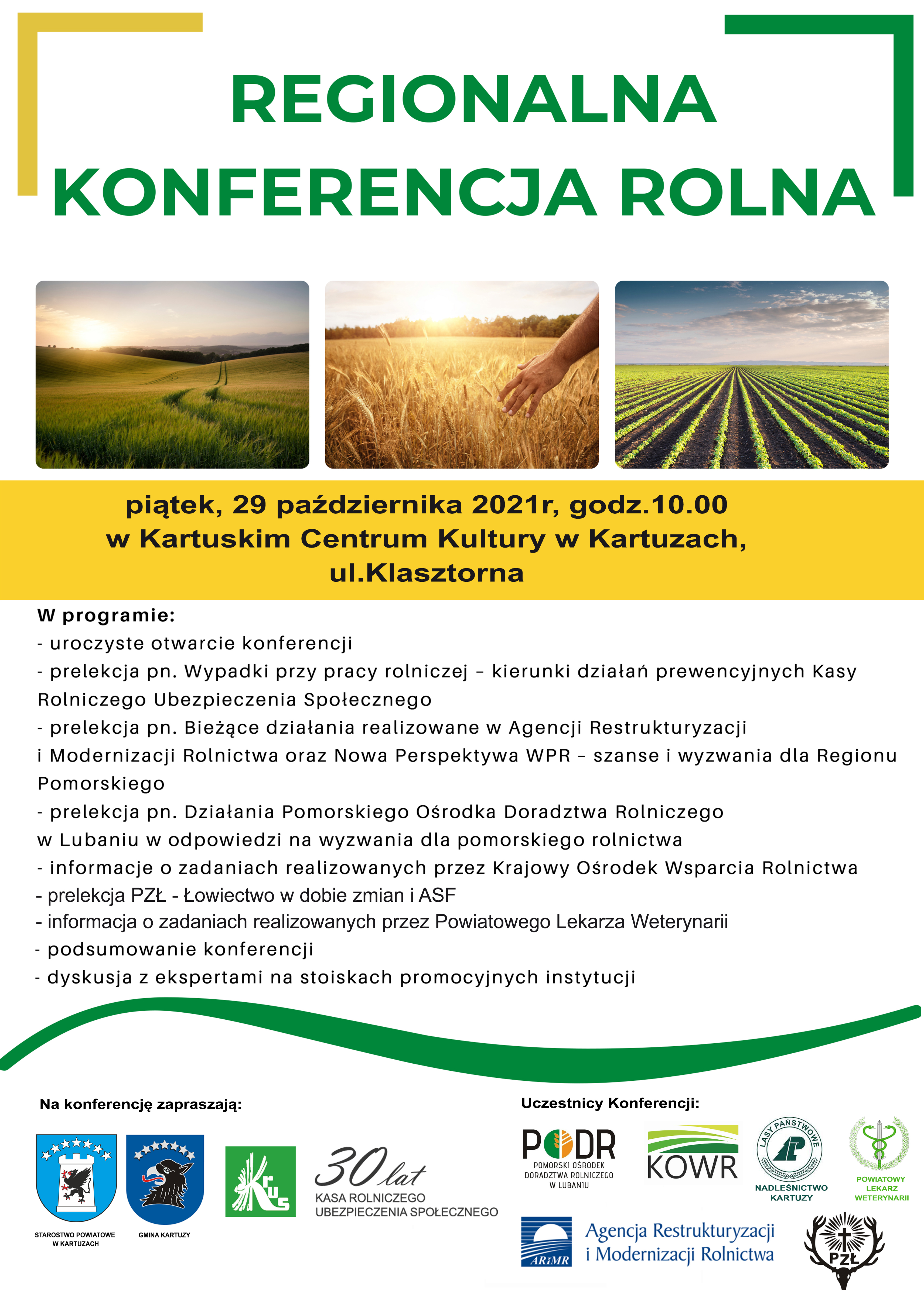 Plakat z zaproszeniem na Regionalną konferencję Rolną w Kartuzach
